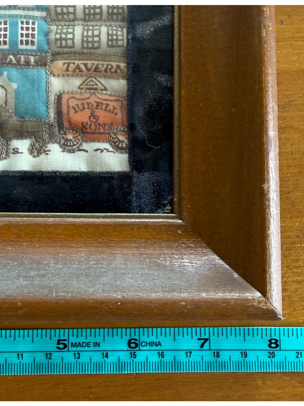Vintage Framed Textile Folk Art European Village Tavern Inn Wood Wall Art Cottag - Picture 4 of 8